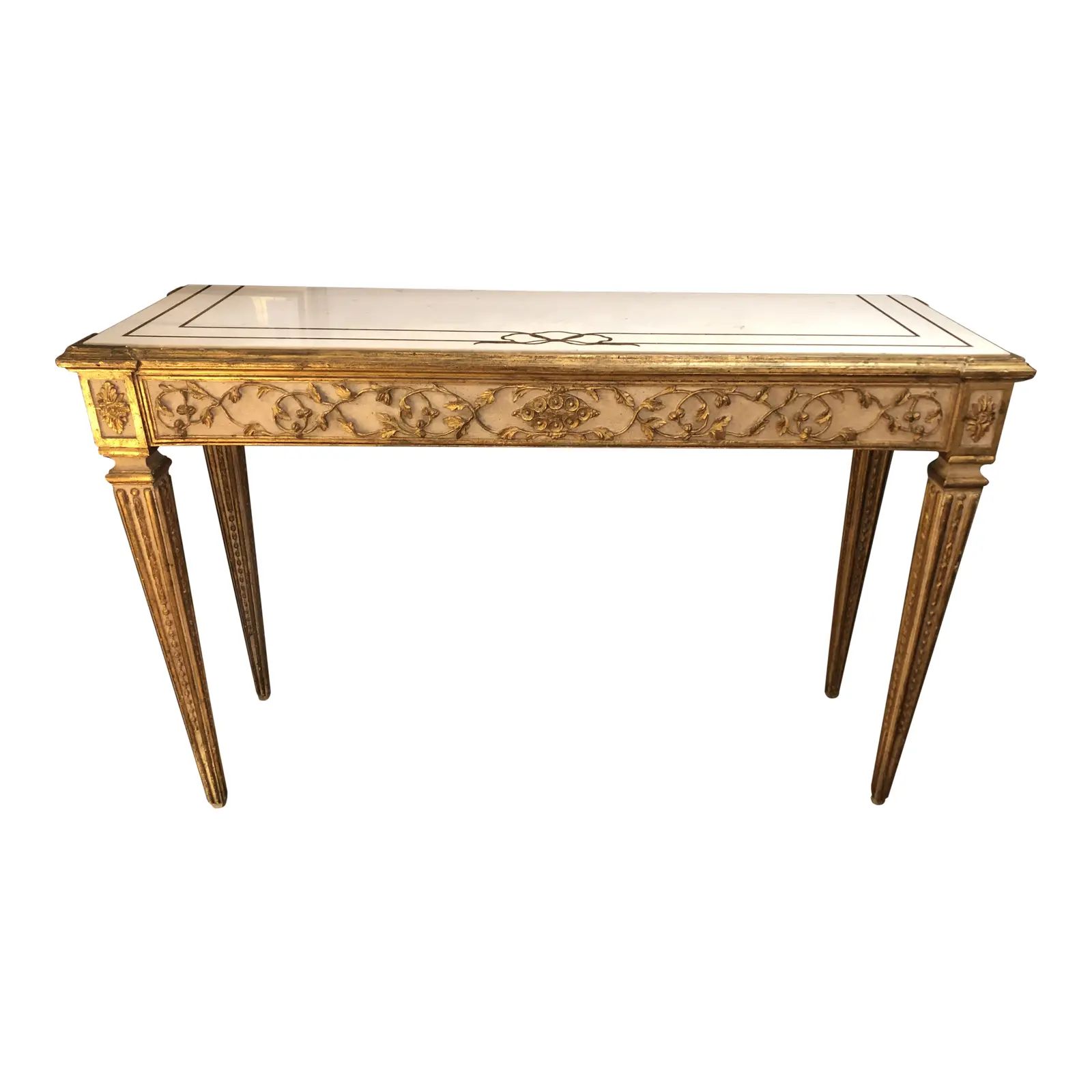 Antique Gilded Painted Italian Regency Console Table With Marble Top | Chairish