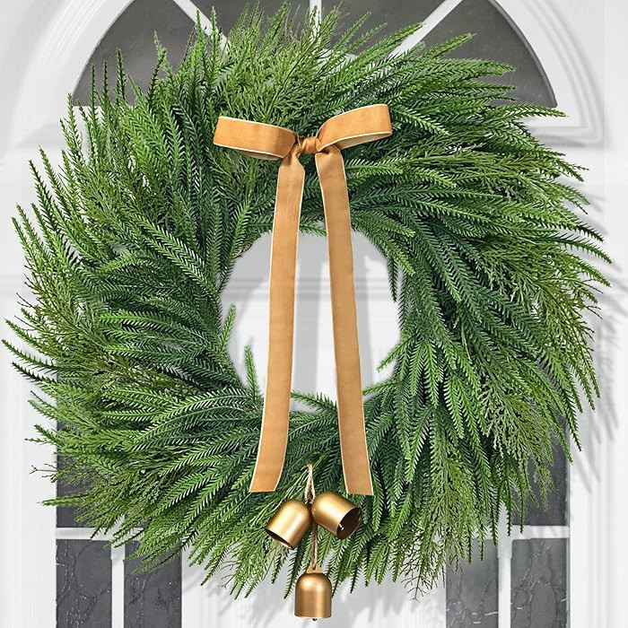 Christmas Wreaths for Front Door - 26" Real Touch Norfolk Pine Wreath, Large Christmas Wreath wit... | Amazon (US)
