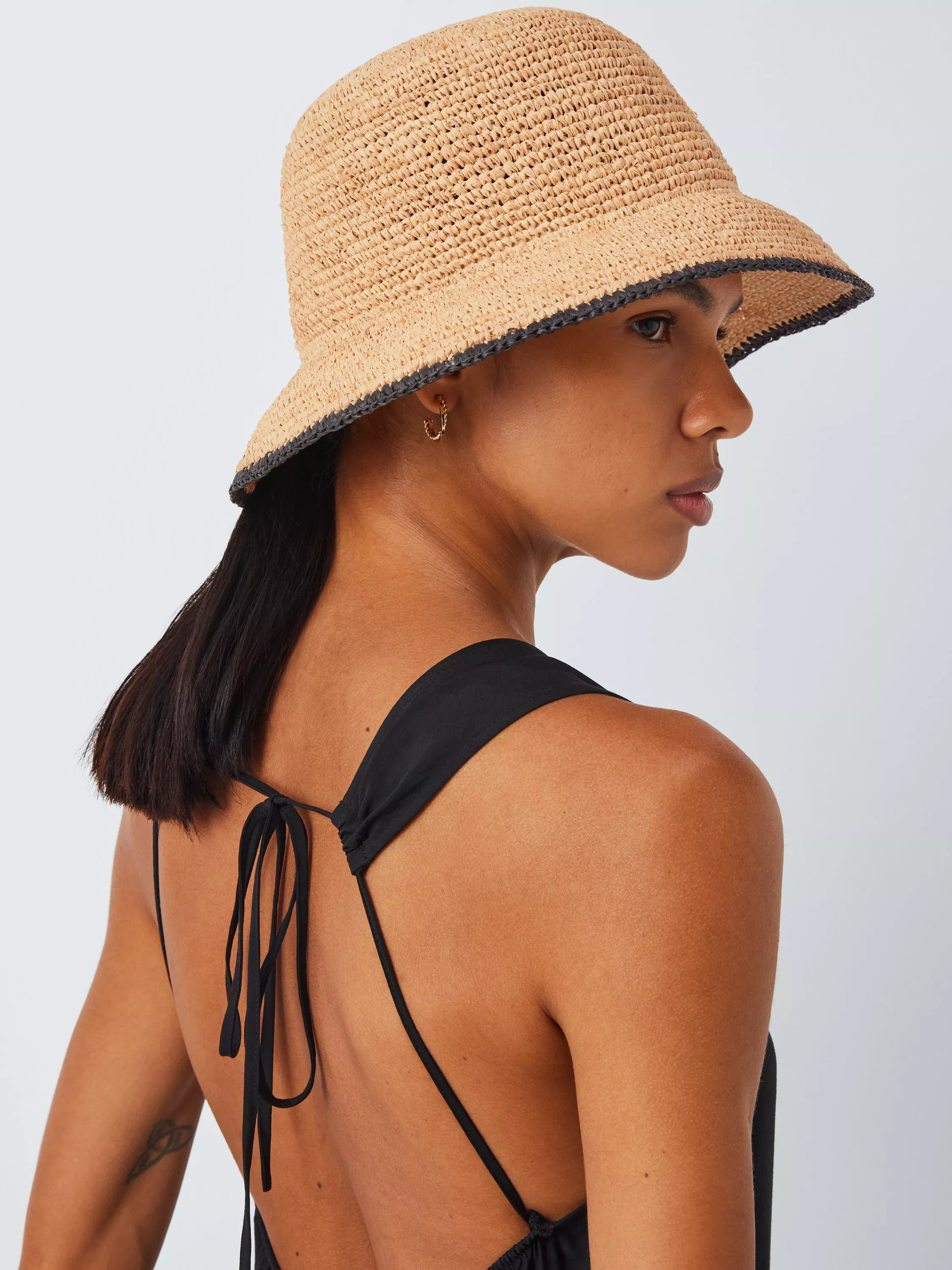 John Lewis Raffia Trim Bucket Hat, Natural | John Lewis (UK)