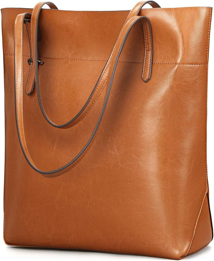Kattee Vintage Genuine Leather Tote Shoulder Handbag for Woman with Adjustable Handles | Amazon (US)