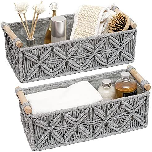 Macrame Storage Basket Boho Decor Baskets for Organizing Woven Decorative Basket for Countertop Toil | Amazon (US)