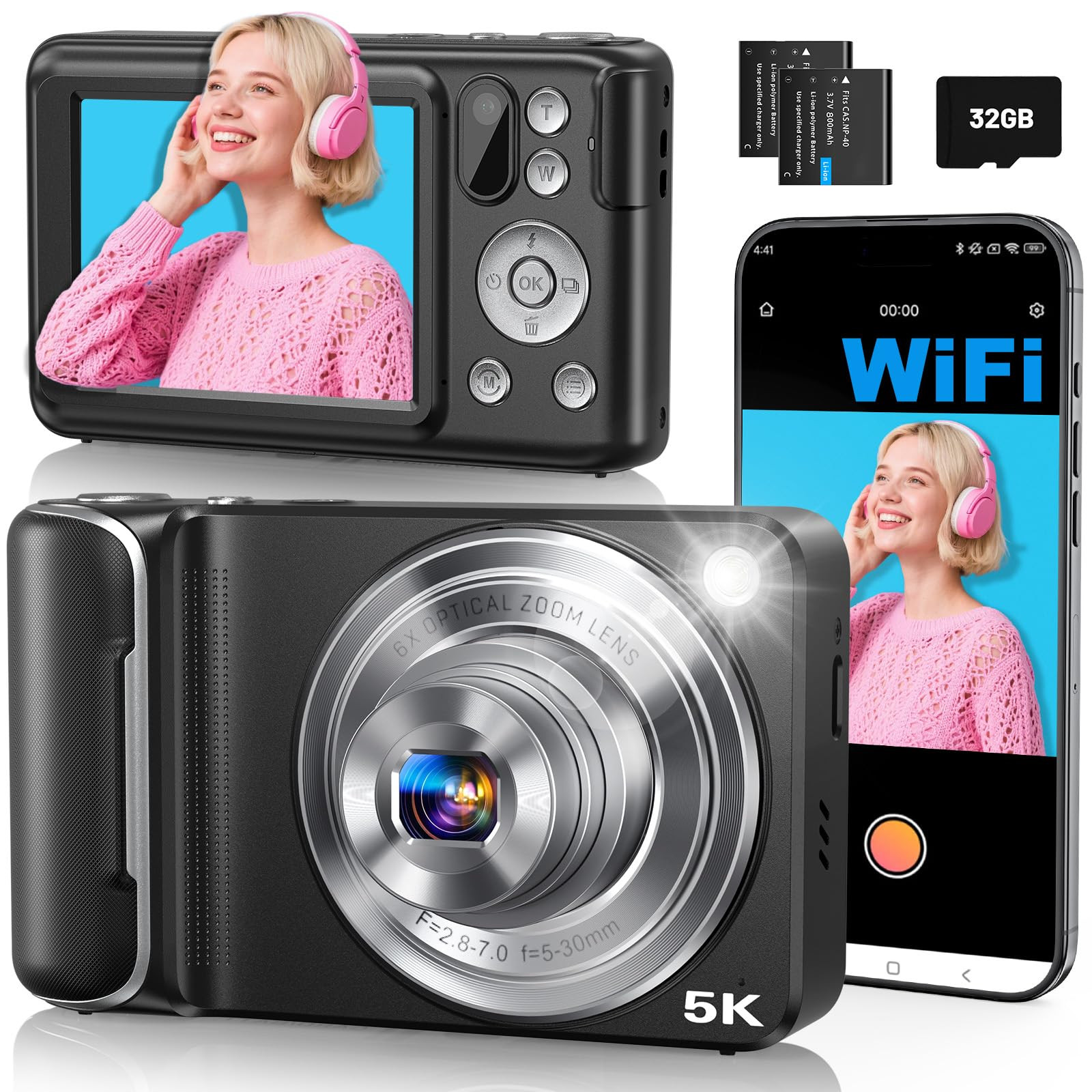 5K Digital Camera for Photography, 64MP Touchscreen WiFi Camera with Autofocus 6X Optical & 16X D... | Amazon (US)