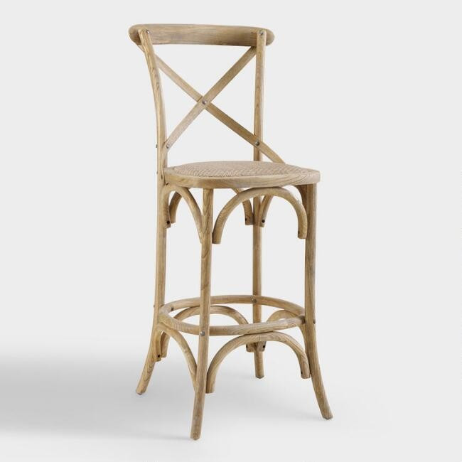 Gray Wood and Rattan Syena Barstool | World Market