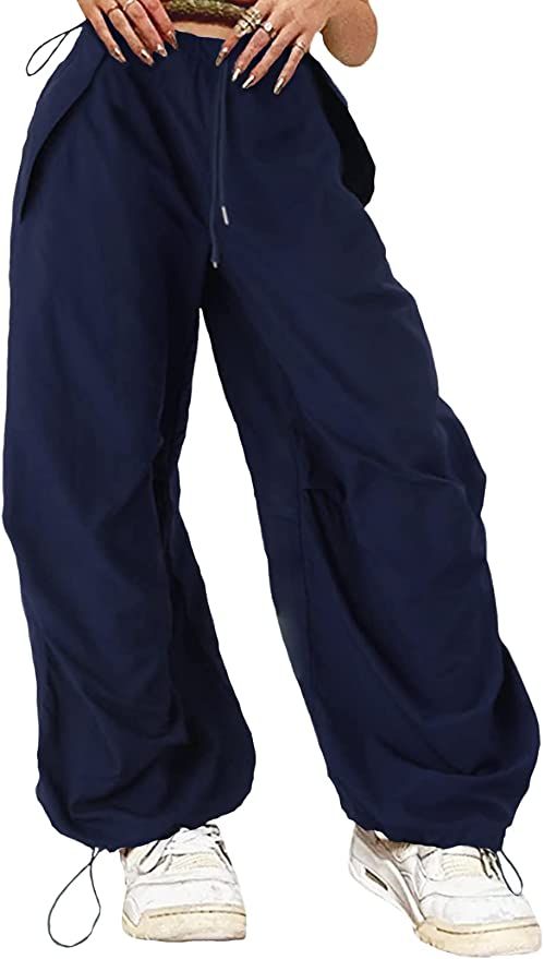 ONIRIKE Womens Parachute Pants Drawstring Elastic Low Waist Sweatpants Loose Baggy Y2K Cargo Pant... | Amazon (US)