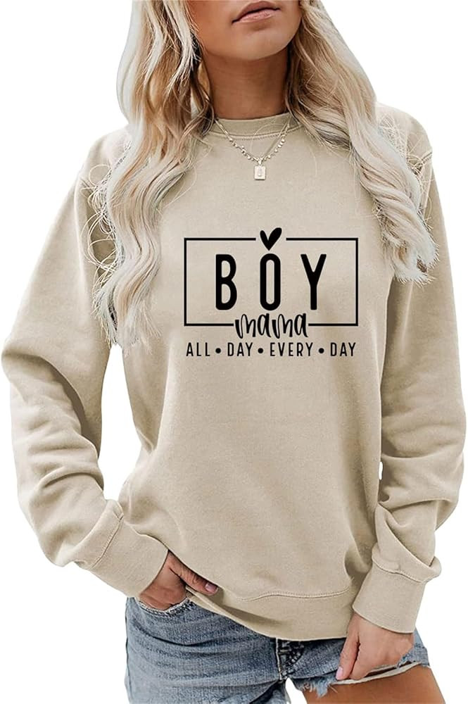 Boy Mama All Day Everyday Sweatshirt Women Funny Mom Life Shirts Crewneck Long Sleeve Pullover Mo... | Amazon (US)