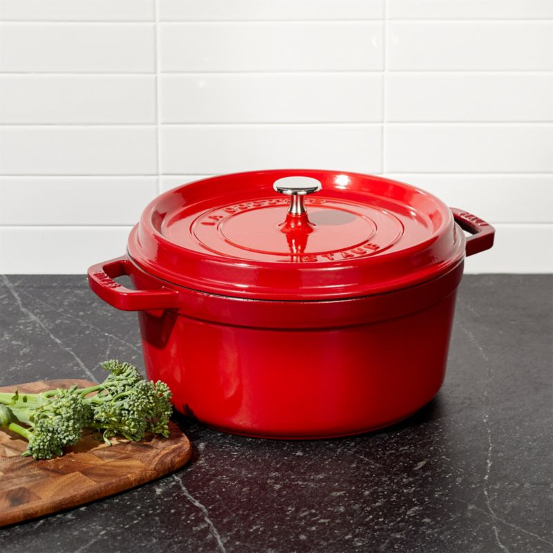 Staub 5.5-Qt Round Cherry Cocotte + Reviews | Crate & Barrel | Crate & Barrel