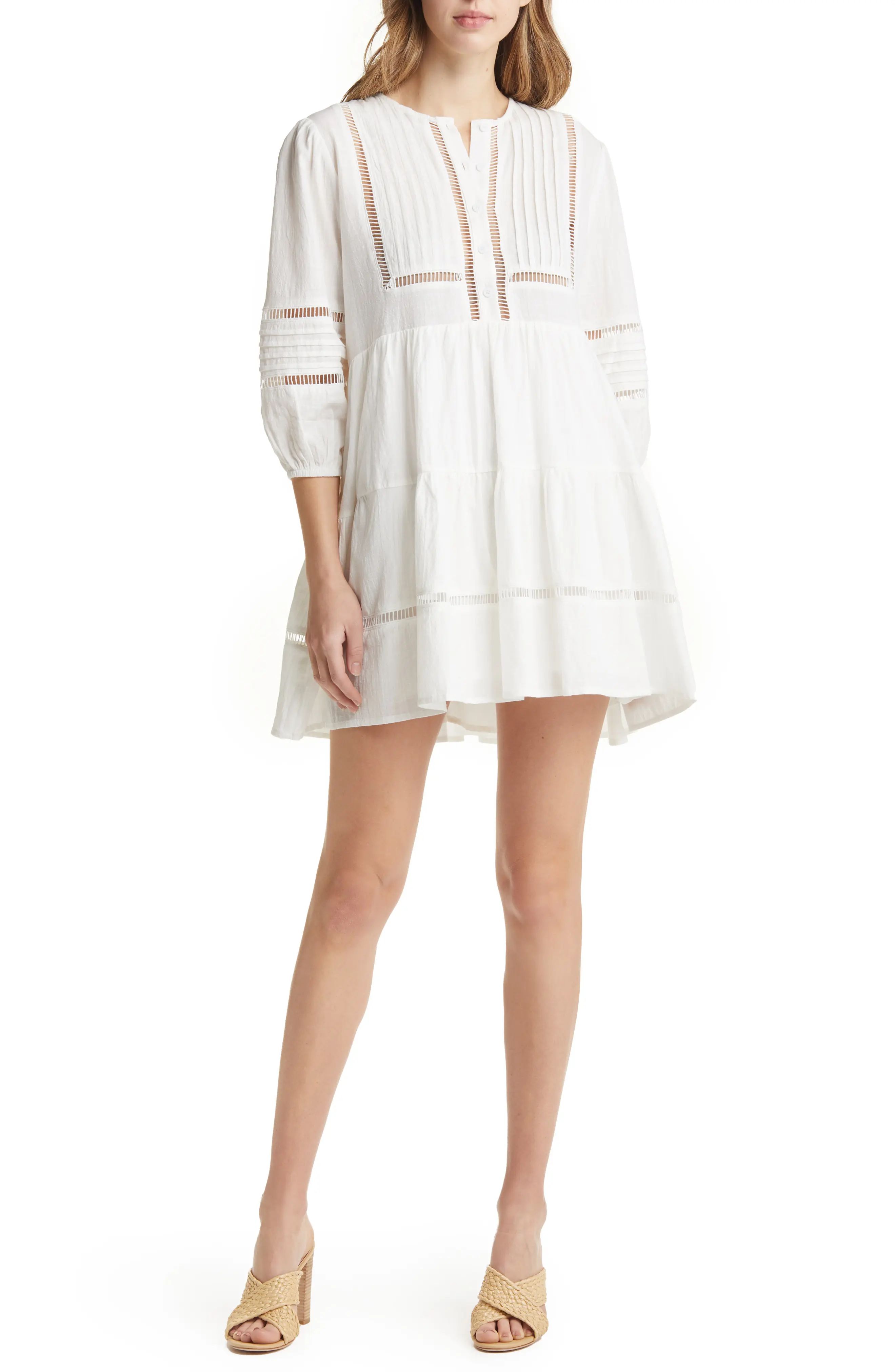 VICI Collection Ladder Stitch Cotton Babydoll Dress in White at Nordstrom, Size X-Small | Nordstrom
