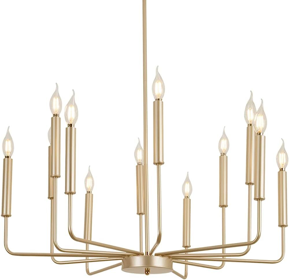 Qamra Metal Champagne Gold Chandelier, 12-Light Farmhouse Classic Candle Ceiling Hanging Light Fi... | Amazon (US)