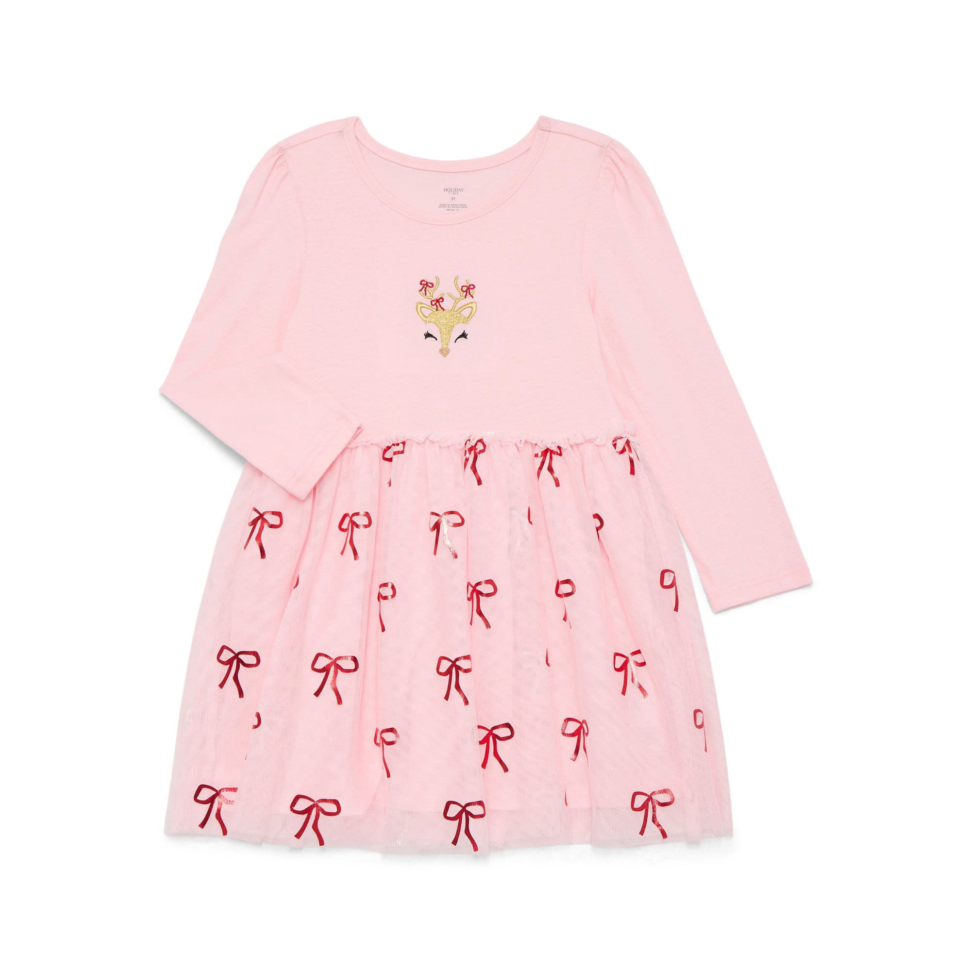 Holiday Time Toddler Girls' Christmas Tutu Dress with Long Sleeves, Sizes 12M-5T | Walmart (US)