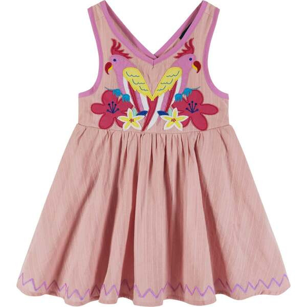 Pink Textured Parrot Dress w/Criss Cross Back | Maisonette