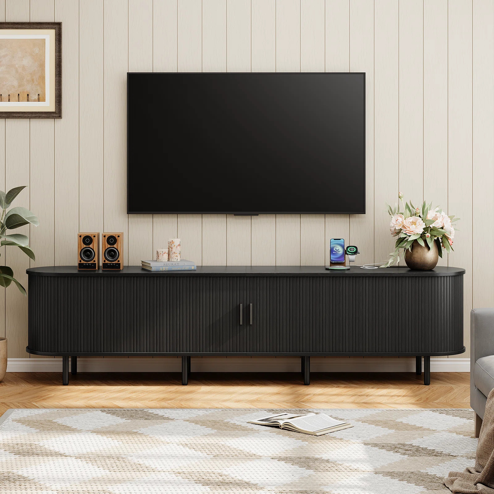 Tv Stand With Storage And Shelves Designed To Fit 55’’ - 80’’ Tvs. Wood Entertainment Cen... | Wayfair North America