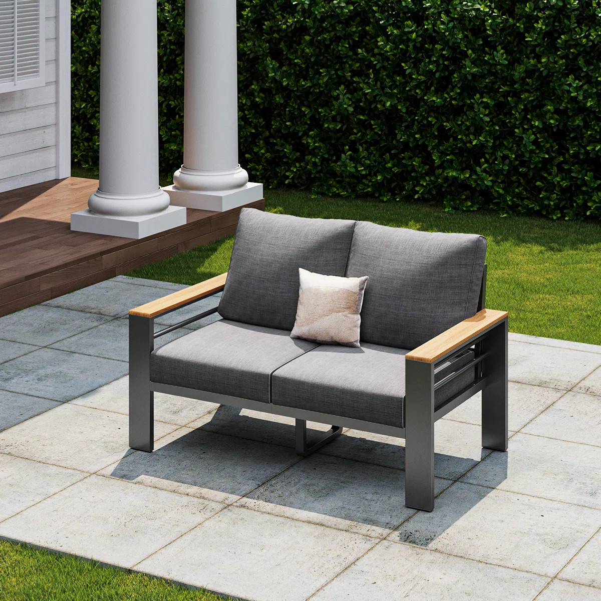54.3'' Modern Outdoor 2-Person Aluminum Sofa | Wayfair North America