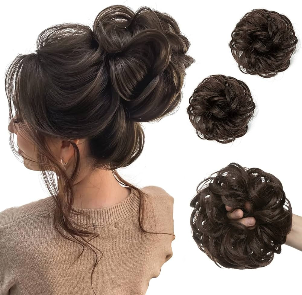 SARLA 2PCS Messy Hair Bun Hair Pieces Wavy Curly Synthetic Updo Fake Scrunchies Ponytail Extensio... | Amazon (US)