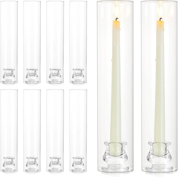 NUPTIO Candlestick Holder Bulk for Centerpiece: Set of 10 Hurricane Glass Taper Candles Holder - ... | Amazon (US)