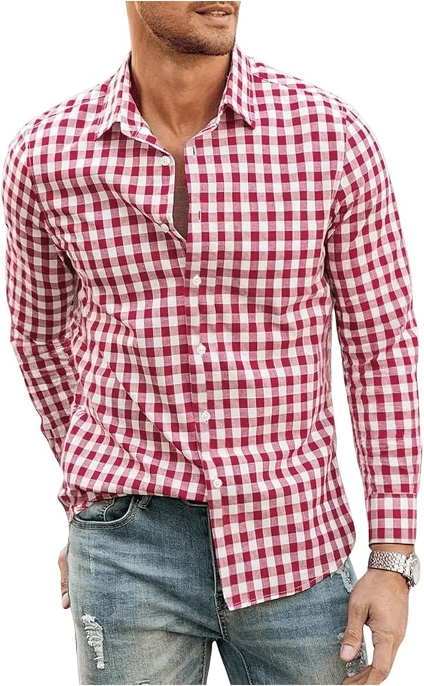 Men's Plaid Dress Shirts Checkered Long Sleeve Business Casual Button Down Shirts | Amazon (US)