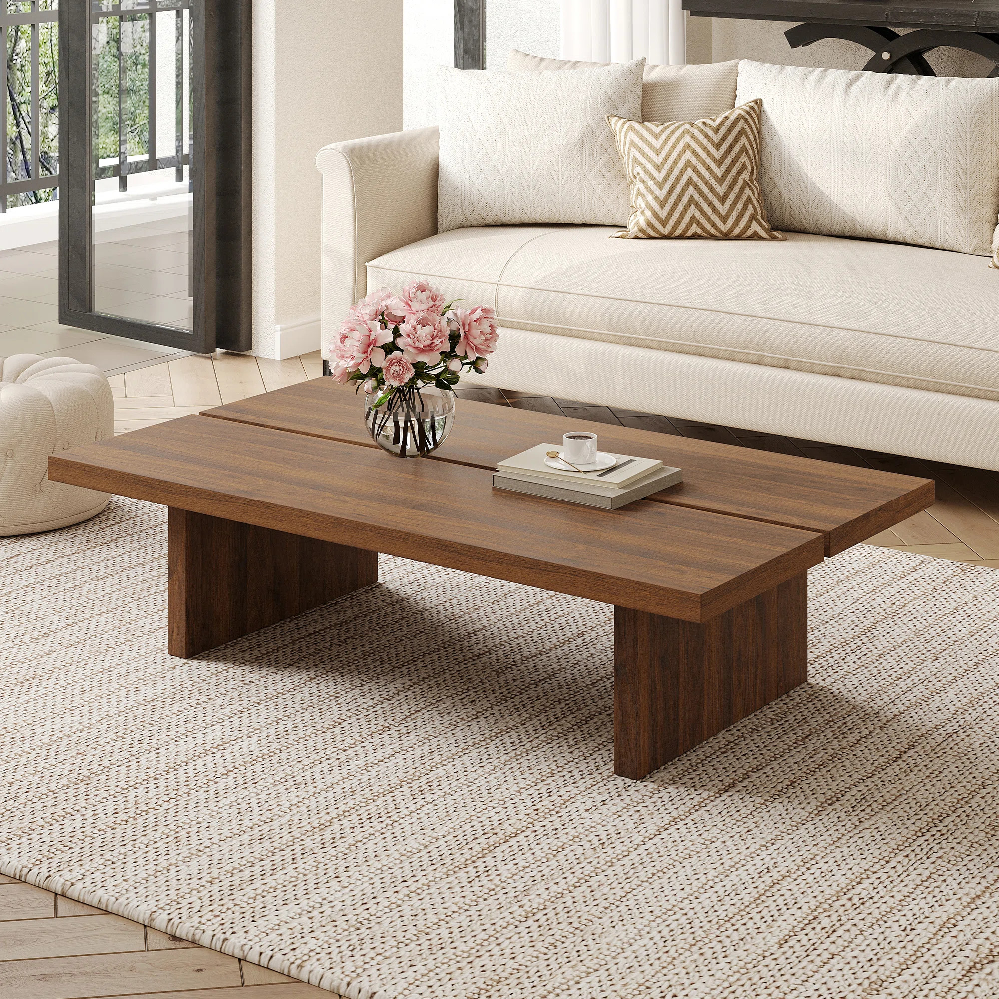 47"Modern Wood Coffee Table, Rectangler Sled Coffee Table for Livingroom | Wayfair North America