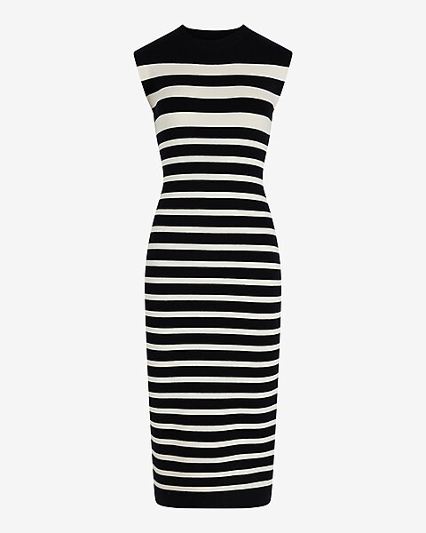 Striped Crew Neck Cap Sleeve Midi Sweater Dress | Express