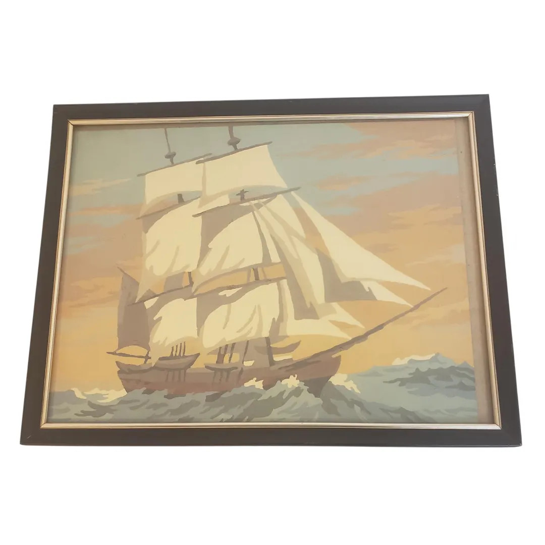 Vintage Paint by Number framed painting featuring a clipper ship design | Etsy (US)