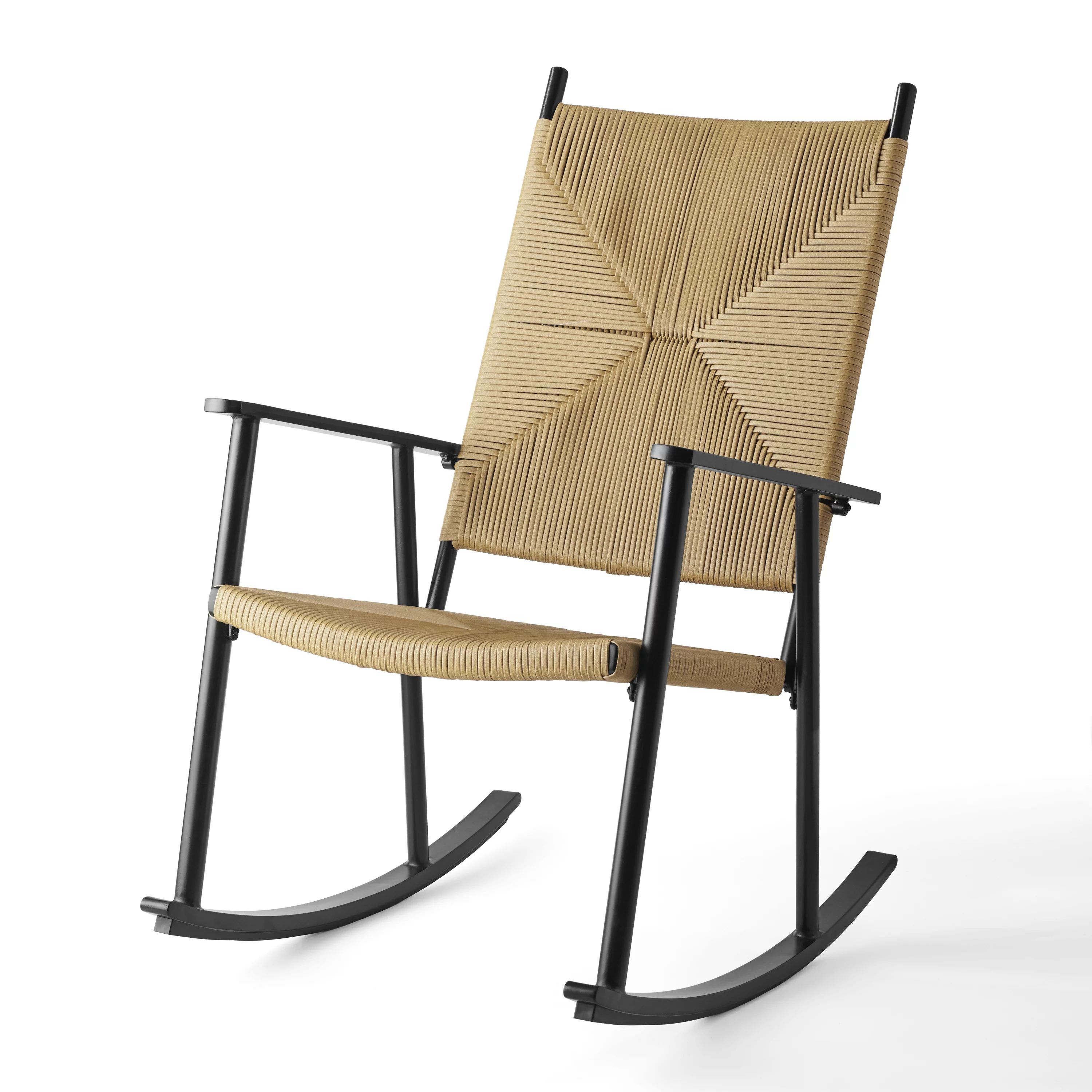 Better Homes & Gardens Ventura Outdoor Steel Rocking Chair, Natural Rush Weave - Walmart.com | Walmart (US)