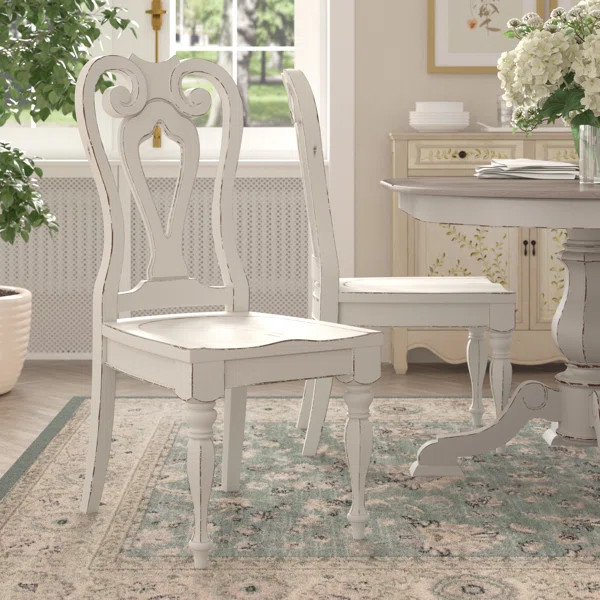 Tiphaine Solid Wood Queen Anne Back Side Chair in True Stark White (Set of 2) | Wayfair North America