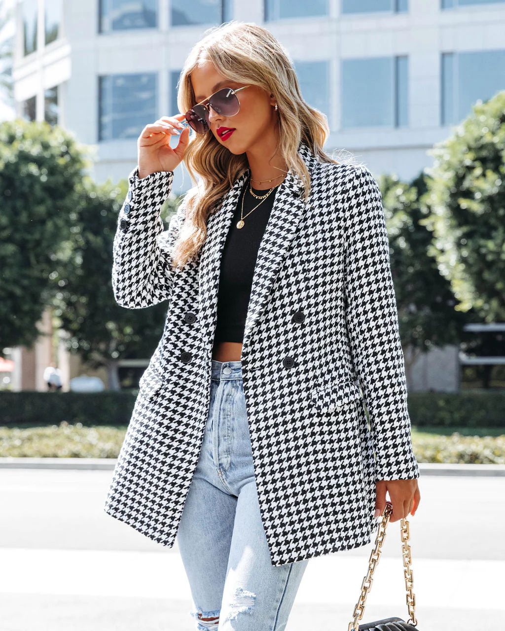 Goal Chaser Pocketed Houndstooth Blazer | VICI Collection