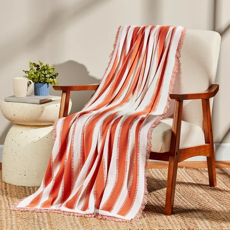 Mainstays by Becky G. & Alejandra Tapestry Knit Throw, Orange Stripe, 50" x 60" | Walmart (US)
