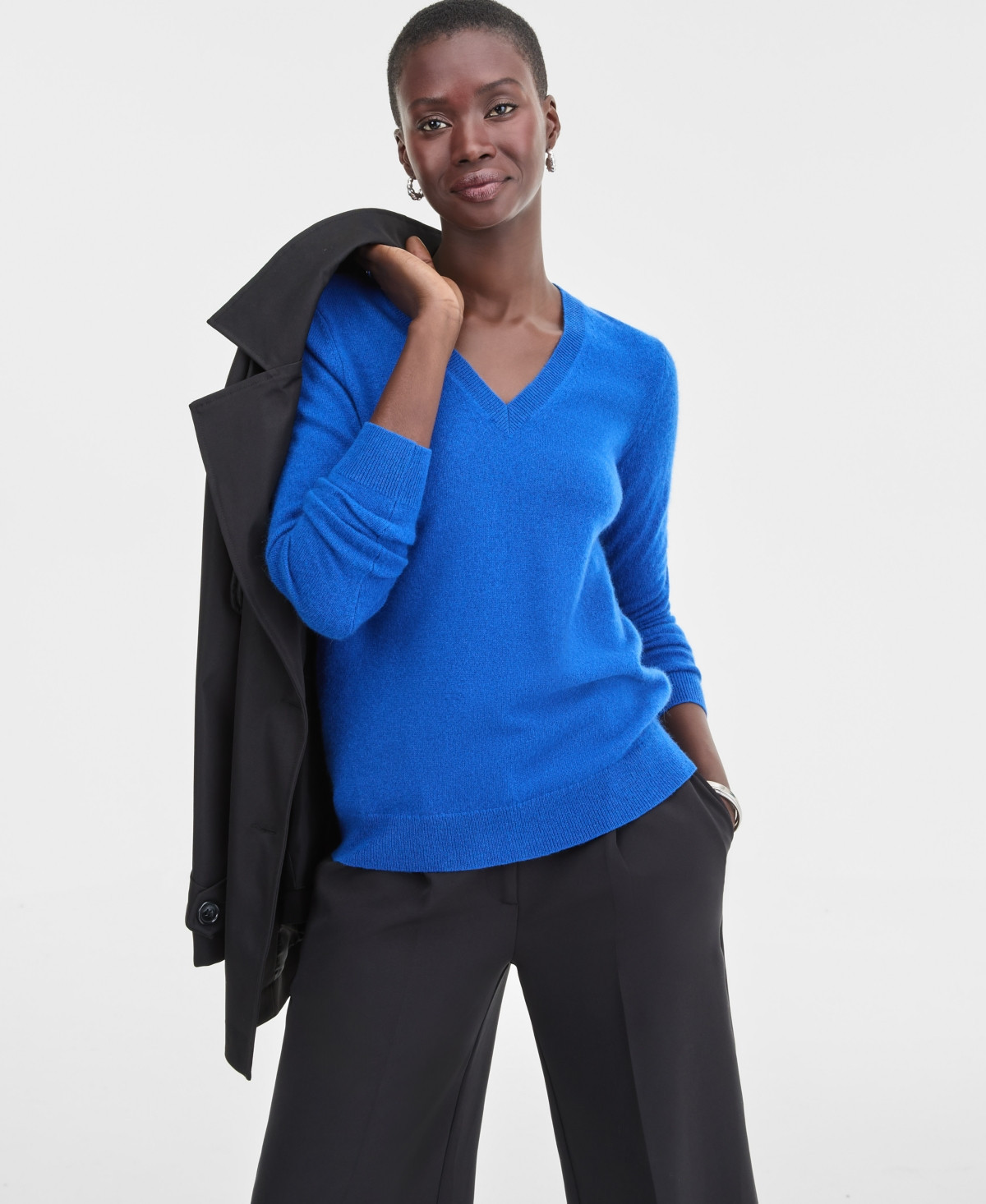 Charter Club 100% Cashmere Women's V-Neck Long-Sleeve Sweater, Macy's Exclusive - Bright Marine | Macy's