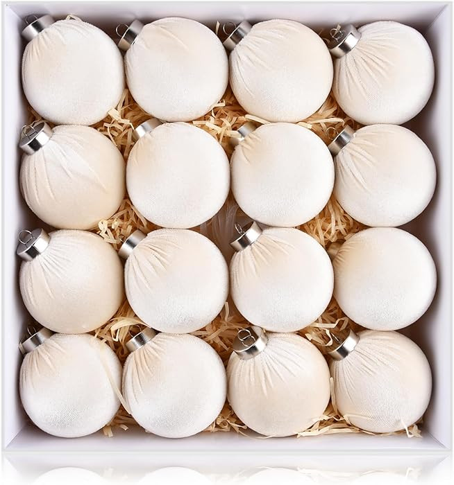 Velvet Ornaments for Christmas Tree Decorations - Beige Christmas Ball Ornament for Indoor Holida... | Amazon (US)