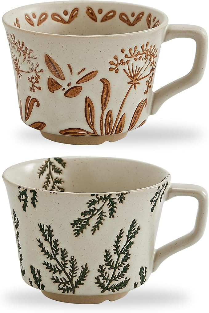 12oz Vintage Ceramic Coffee Mug Set of 2 - Handmade Stoneware Pottery Countryside Farmhouse Fall ... | Amazon (US)