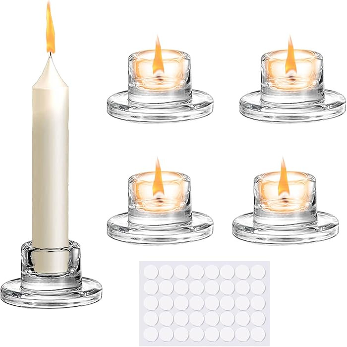 Glass Candlestick Holders: 4Pcs Small Taper Candle Holders Bulk Short Stick Holder Clear Modern C... | Amazon (US)