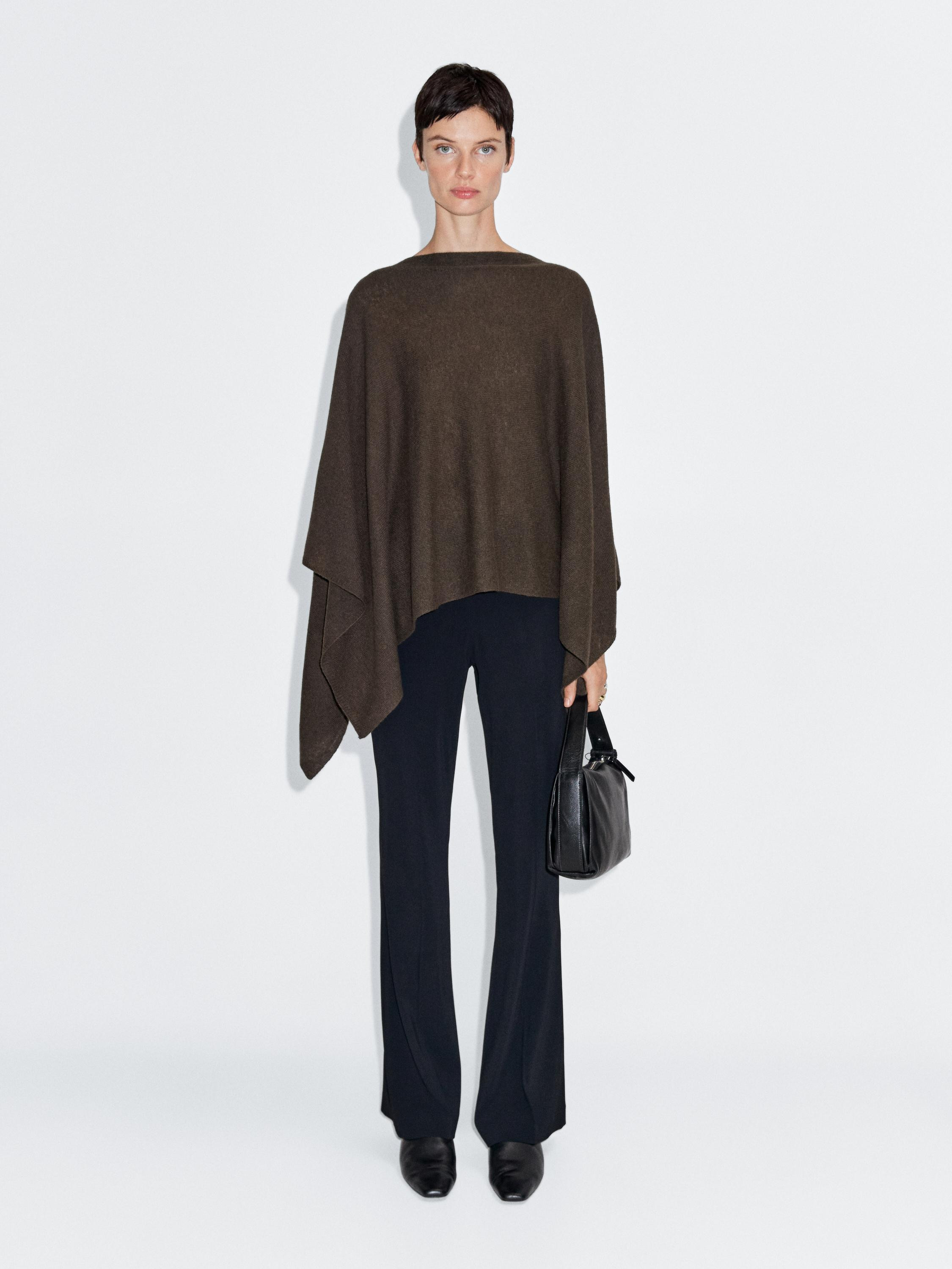 100% wool asymmetric knit cape | Massimo Dutti US