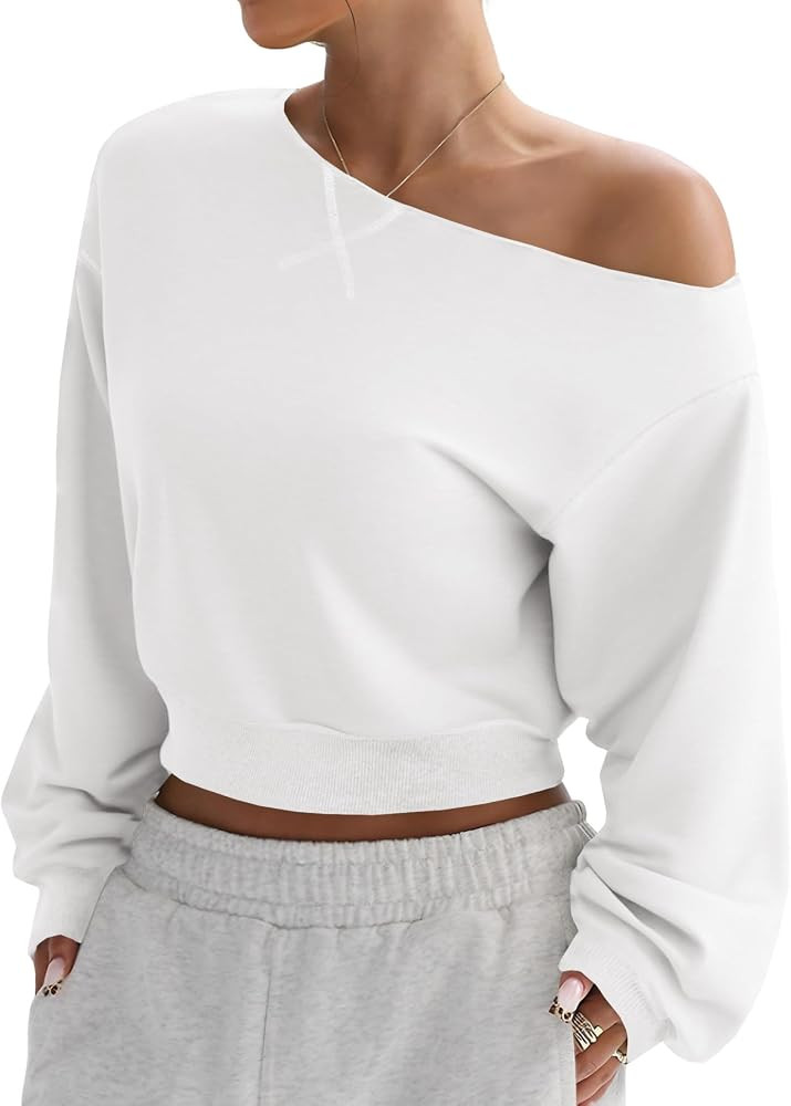 SOFIA'S CHOICE Women Off the Shoulder Sweatshirt Long Sleeve Crop Pullover | Amazon (US)