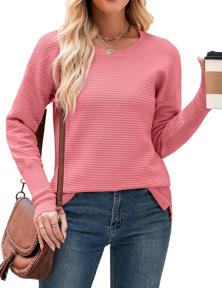 Zeagoo Women's Crew Neck Ribbed Knit Sweater 2024 Fall Long Sleeve Oversized Pullover Sweaters To... | Amazon (US)