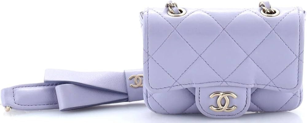 Amazon.com: Chanel, Pre-Loved Bow Strap Classic Flap Clutch with Chain Quilted Lambskin Mini, Pur... | Amazon (US)