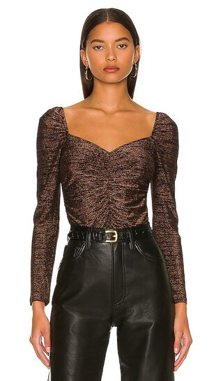 Imane Ruched Top in Black & Bronze | Revolve Clothing (Global)