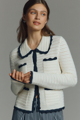 NVLT Crochet Knit Collared Jacket | Anthropologie (US)