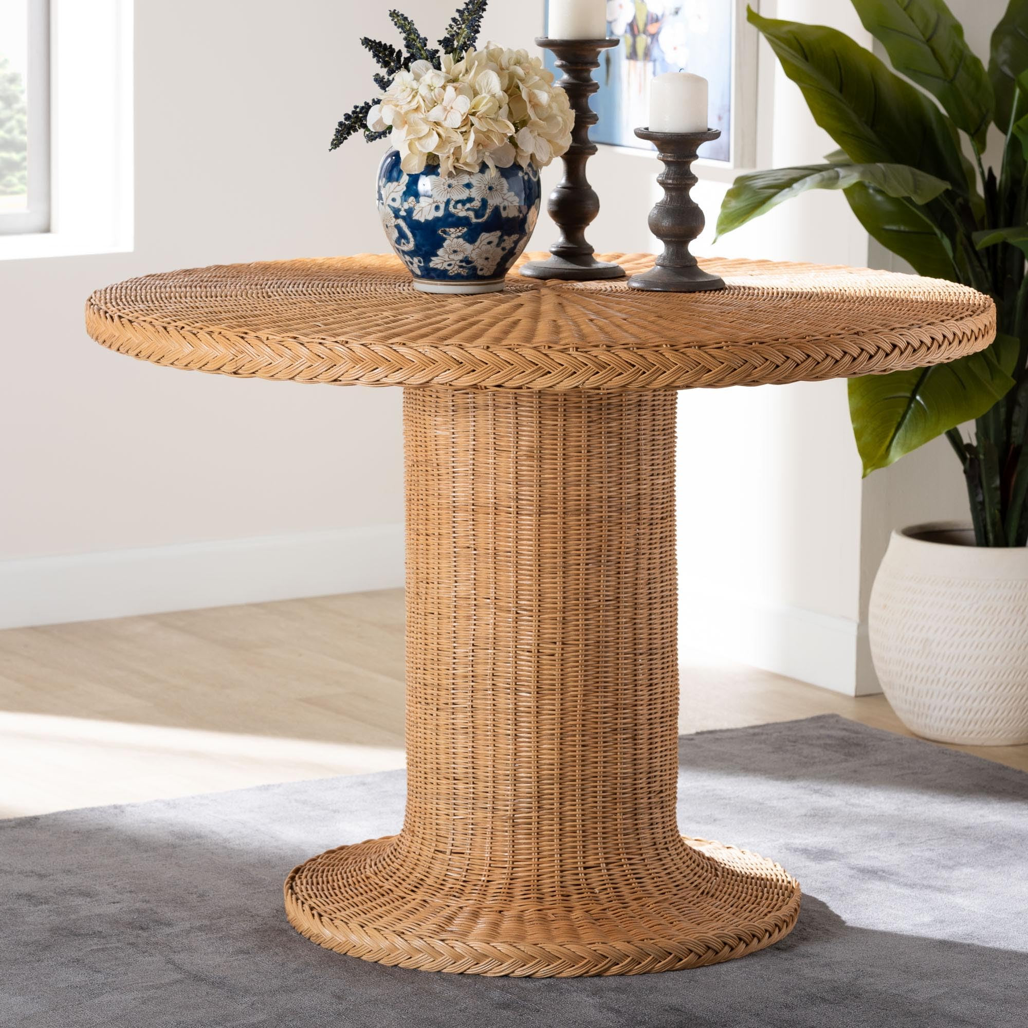 Bali & pari Farrorw Rattan Dining Table, 42-Inch Round, Handwoven Pedestal Base | Amazon (US)