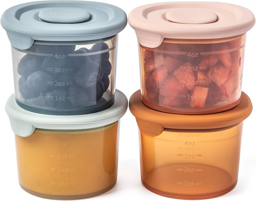 Moonkie Silicone Baby Food Containers | 4 oz Baby Food Storage Jars with Airtight Lids | Reusable... | Amazon (US)