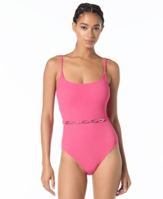 Women's Chain Belt Textured One-Piece Swimsuit | Macy's