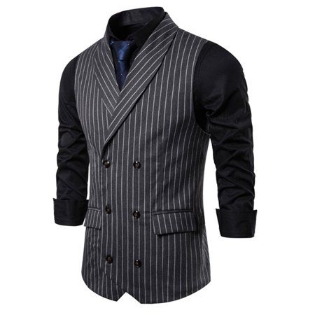 HGWXX7 Tops For Men Fashion Men s Double-breasted Pocket Striped Suit Vest Business Casual Wedding W | Walmart (US)