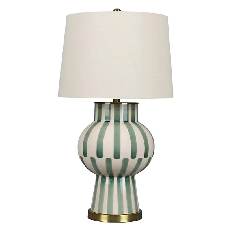Green Stripe Ceramic Lamp With Shade, 28", sold by At Home | At Home