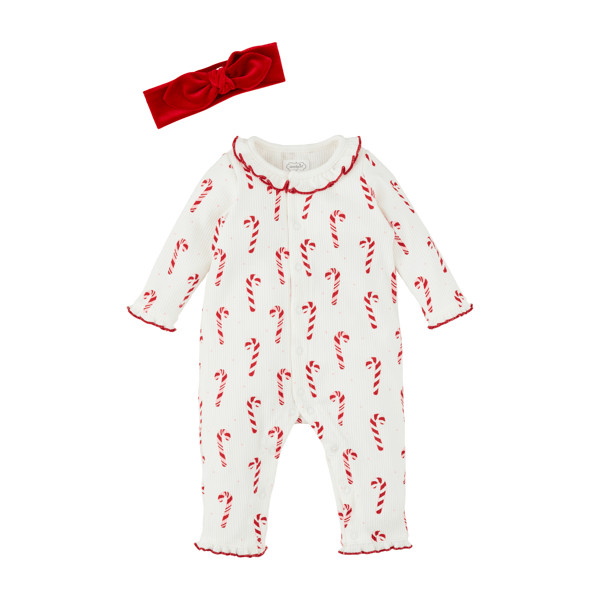 Candy cane baby bodysuit and headband set | Mud Pie