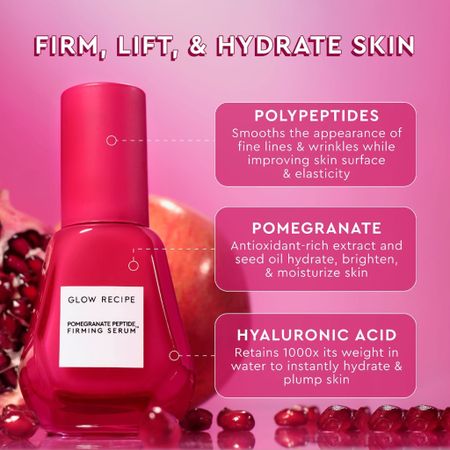 New Glow Recipe skincare product - Pomegranate Peptide Firming Serum

A firming and lifting serum made with polypeptides, hyaluronic acid, and pomegranate to target fine lines & wrinkles and deliver a hydrated, lifted appearance.

#LTKSeasonal #LTKfindsunder50 #LTKbeauty