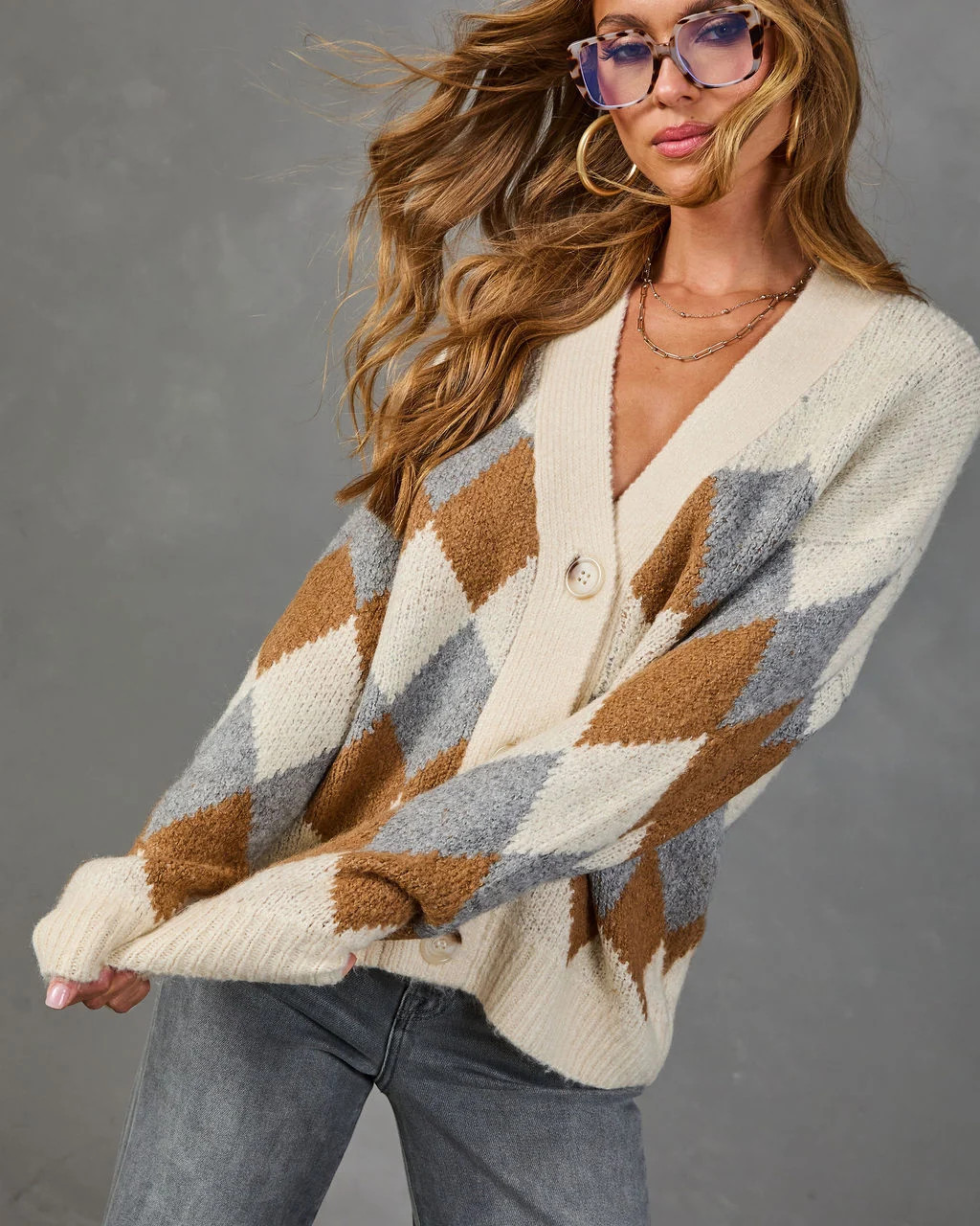 Warm Solace Knit Argyle Cardigan | VICI