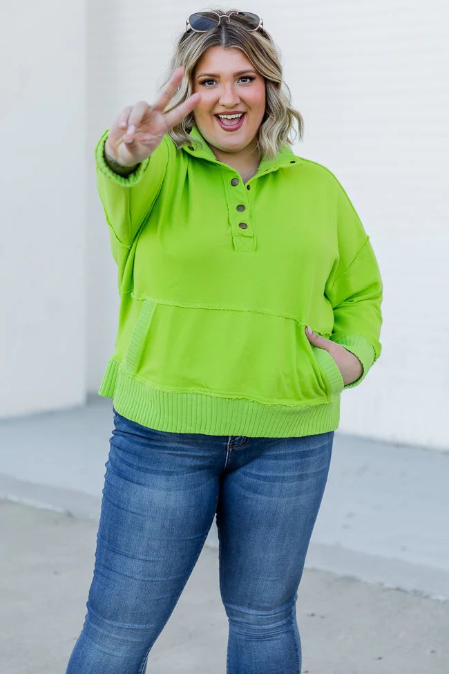 Just Go With It Lime Henley Pullover DOORBUSTER | Pink Lily