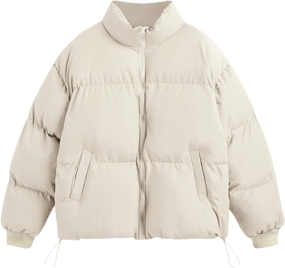 Solid Zip Up Stand Collar Puffer Jacket | Amazon (US)