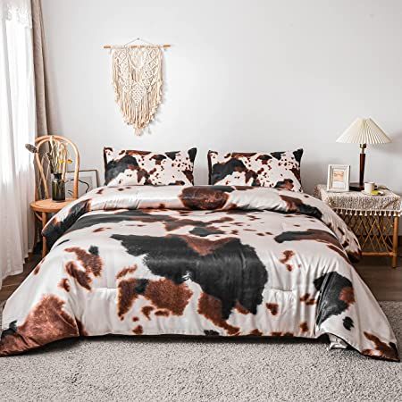Aimuan Brown Cow Print Comforter Satin Luxury Silk Like Satin Silky Cozy Quilt Set Super Soft Car... | Amazon (US)