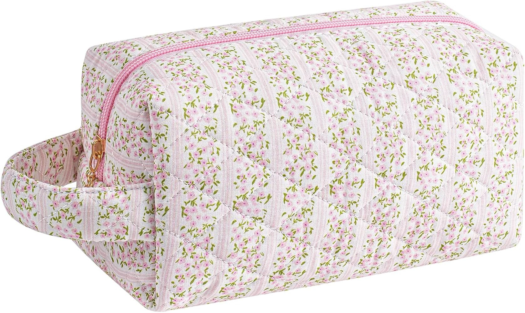 Makeup Bag Travel Cosmetic Bag for Women, Zipper Make Up Pouch, Floral Flowers Toiletry Organizer... | Amazon (US)
