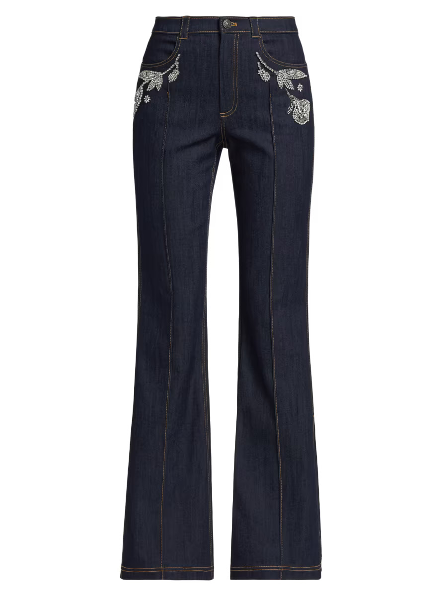 Haylie High-Rise Embellished Slit Flare Jeans | Saks Fifth Avenue