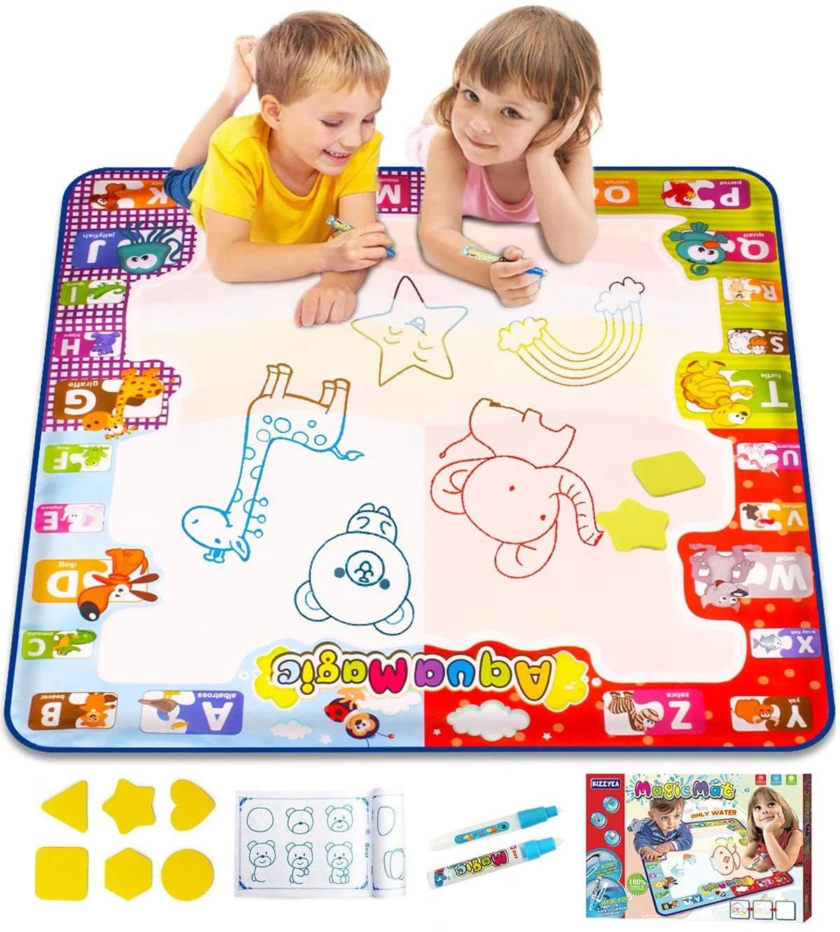 Water Doodle Mat, Kids Large Coloring Mat, Mess Free Drawing Mat with Neon Colors, Educational To... | Walmart (US)